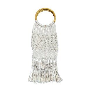 Boho Crochet Macramé Fringe Bag with Bamboo Handles | M19 | Handmade Summer Purs